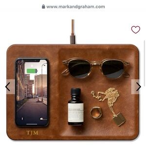 Mark & Graham Brown Leather Accessory Charging Tray